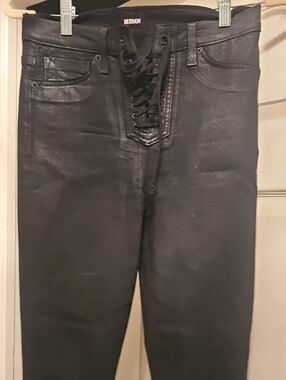Hudson High Rise Lace Up Black Pants/ Leather Like Fabric